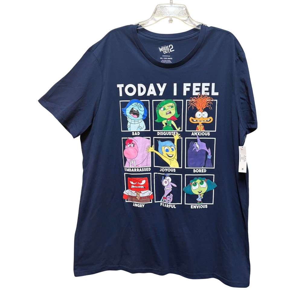 Disney Pixar N.W.T.Inside Out 2 Mens Navy Today I Feel Emotions Graphic  3XL